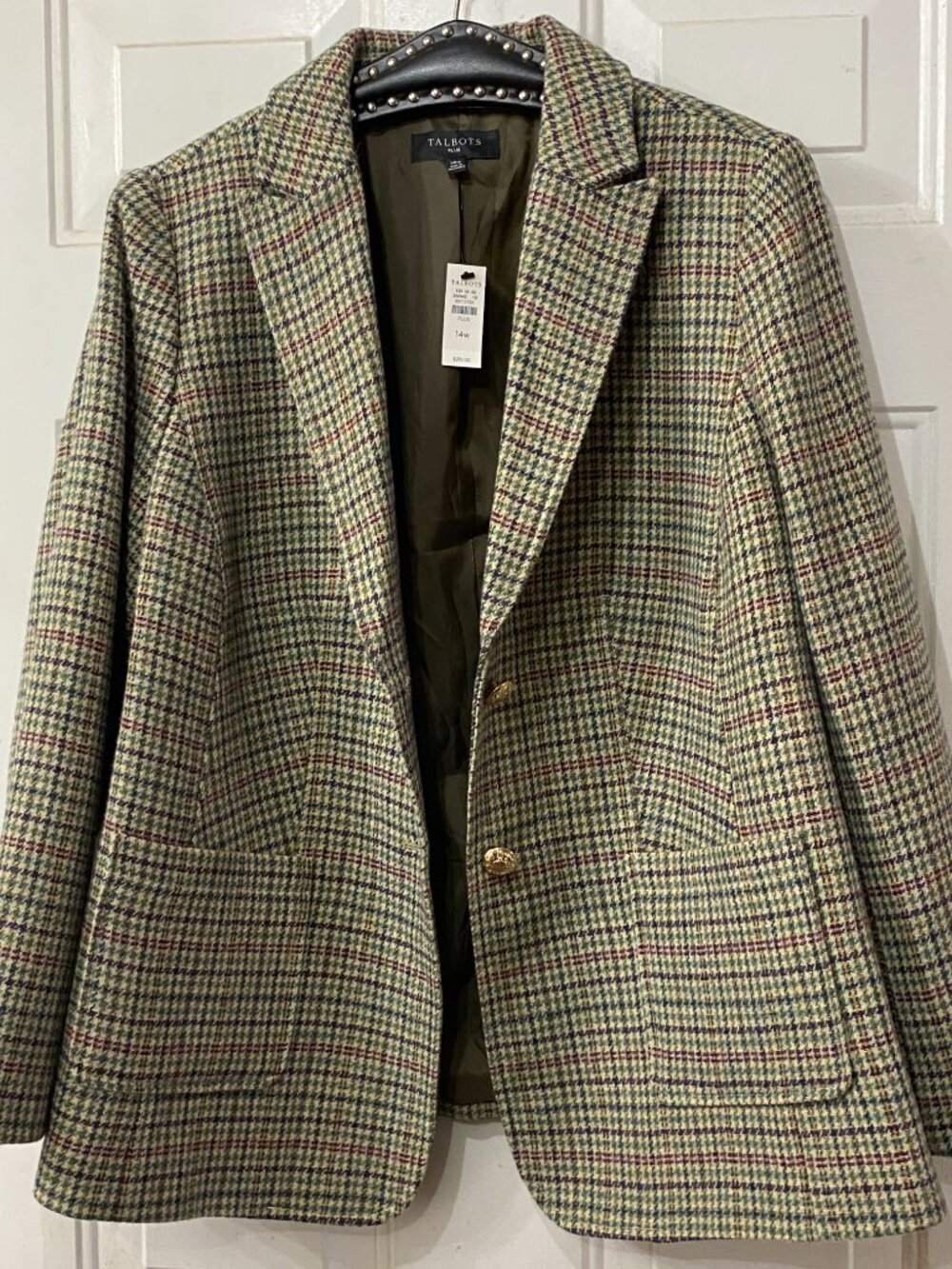 NWT Talbots Sz 14W Womens Wool Blend Jacket Button Front Pockets 2 Pockets Check - Picture 9 of 13